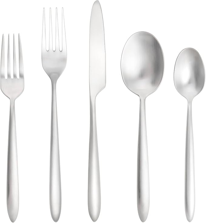 Fortessa Velo 18/10 Stainless Steel, 20 Piece Flatware Set (Service for 4), Brushed Silver