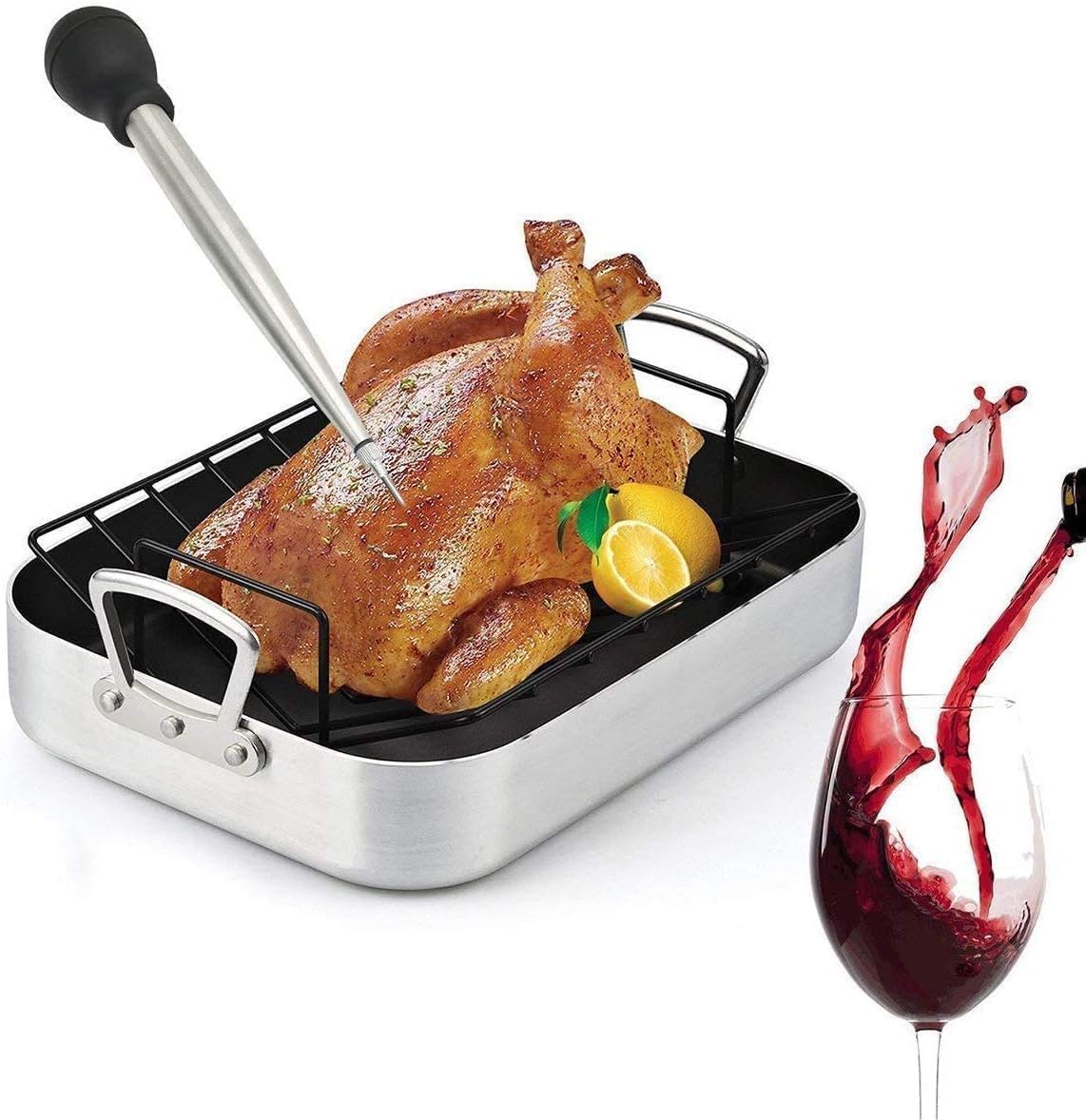 Stainless Steel Turkey Baster Syringe, Flavor Injector Needle,With Cleaning Brush- Easy to clean, Rubber Bulb