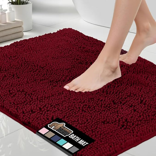 GORILLA GRIP Bath Rug Mat 30x20, Thick Soft Absorbent Chenille, Quick Dry Microfiber Mats, Rubber Backing Washable Shower Floor Rugs, US Designed Bathroom Bathmat Home Decor Accessories, Burgundy