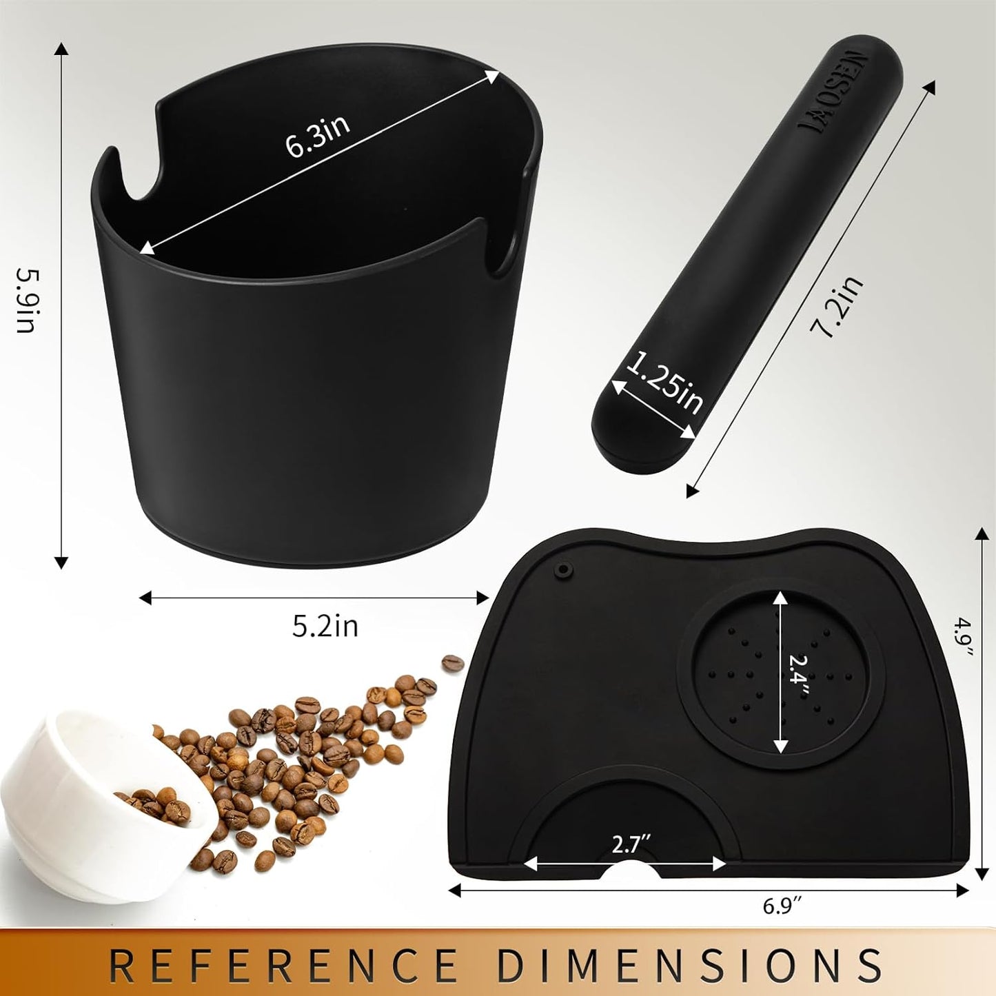 6.3Inch Large Espresso Knock Box Silicone coffee Tamper Mat Espresso Machine Accessories Set of 2 with Removable Knock Bar and Anti-Slip Base for Home Office Barista Tools for Bar Shop