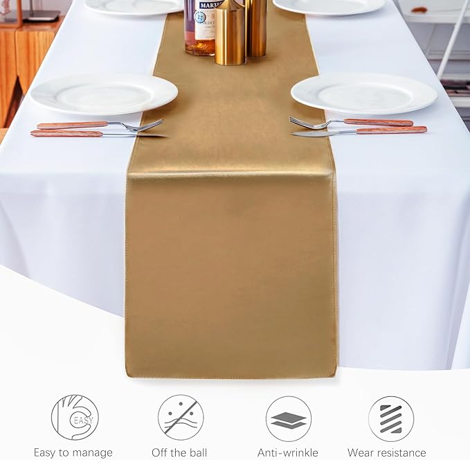 20 Pack Satin Table Runner 12 X 108 Inch Silk Table Runner for Party,Wedding, Birthday, Banquets,Decoration(Old Gold)