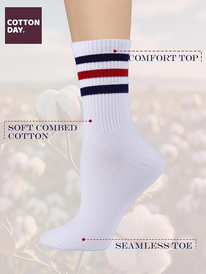 COTTON DAY Women's Soft Combed Cotton Dress Socks Seamless Toe Black White Gray Navy Blue Brown Beige