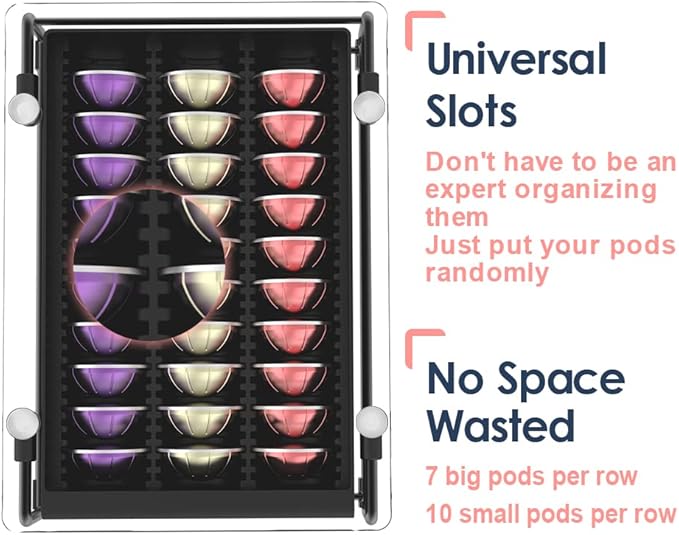 EVERIE Crystal Tempered Glass Organizer Drawer Holder Compatible with Nespresso Vertuo Capsules, Compatible with 21 Big or 30 Small Vertuoline Pods, NP01S