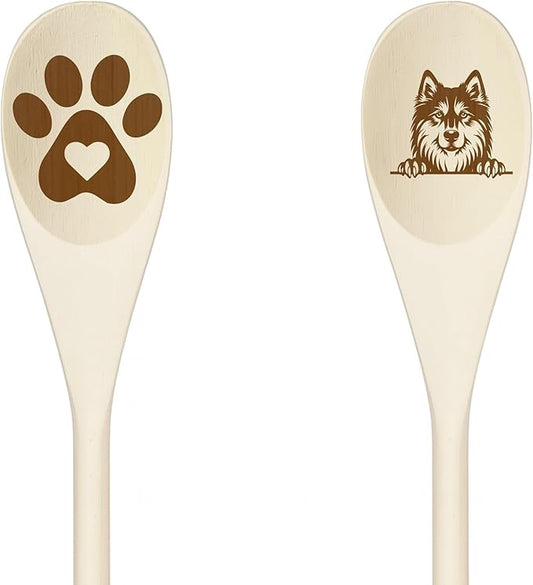 Decorative Wooden Spoons with Peeking Dog Designs, Paw Print and Dog Head, Kitchen Utensils Set of 2 (NORWEGIAN)