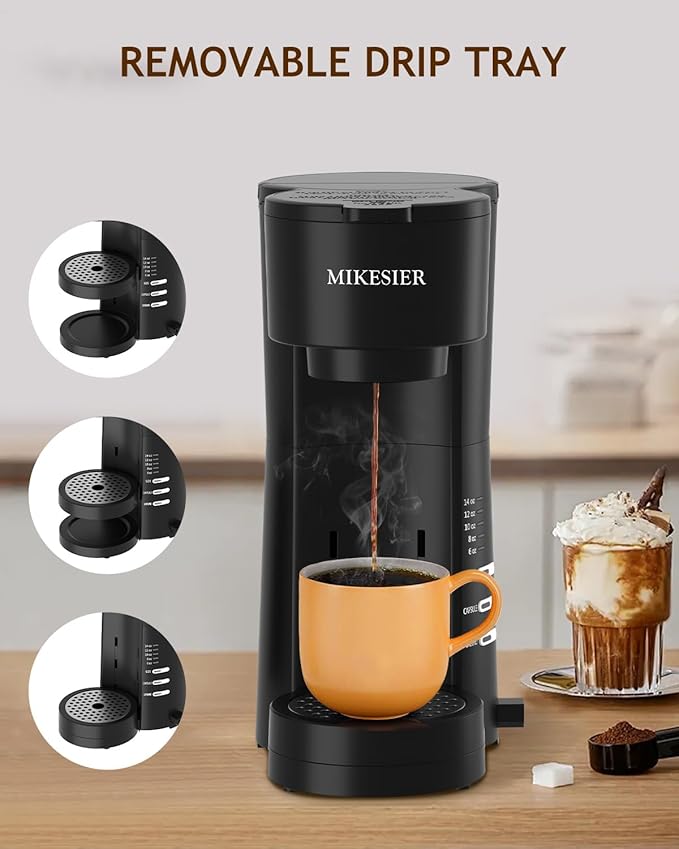 3IN1 Single Serve Coffee Maker with Milk Frother, Small Coffee Machine for K Cup & Ground, 6-14oz Brew Size, 28oz Water Tank, Adjustable Drip Tray