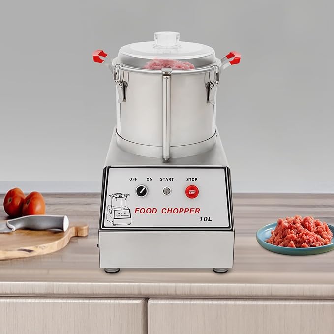 10L/2.64Gal Commercial Food Processor, Stainless Steel Food Chopping Machine 110V 1100W Electric Vegetable Chopper for Chili Peppers, Carrots, Garlic, Onions, 1400rpm