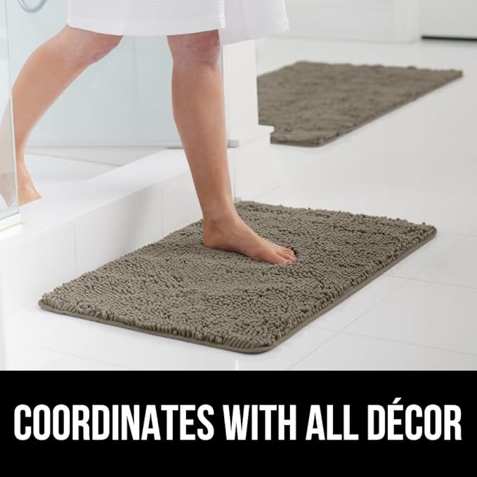 GORILLA GRIP Bath Rug Mat 30x20, Thick Soft Absorbent Chenille, Quick Dry Microfiber Mats, Rubber Backing Washable Shower Floor Rugs, US Designed Bathroom Bathmat Home Decor Accessories, Latte