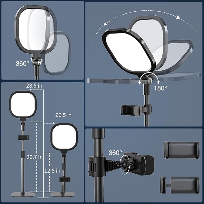 2Pcs Desktop Video Conference Lighting for Zoom Meeting, Computer, Laptop, Work from Home with Nature Soft Light, Adjustable Brightness & Color Temp and Flexible Stand & Versatile Phone Holder