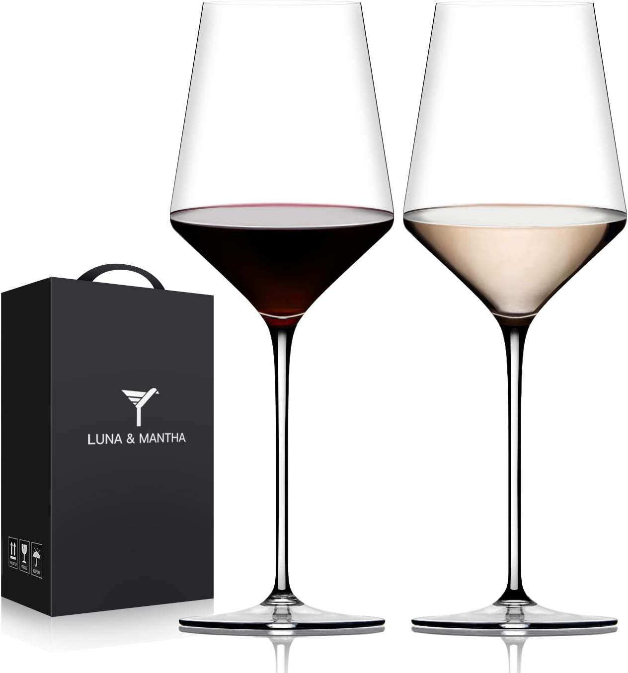 Red Wine Glasses Set of 2, Premium Crystal Wine Glasses Hand Blown, 15 oz,Thin Rim,Long Stem,Perfect for Red or White, Daily Use,Unique Wedding Anniversary Birthday or Birthday Gift