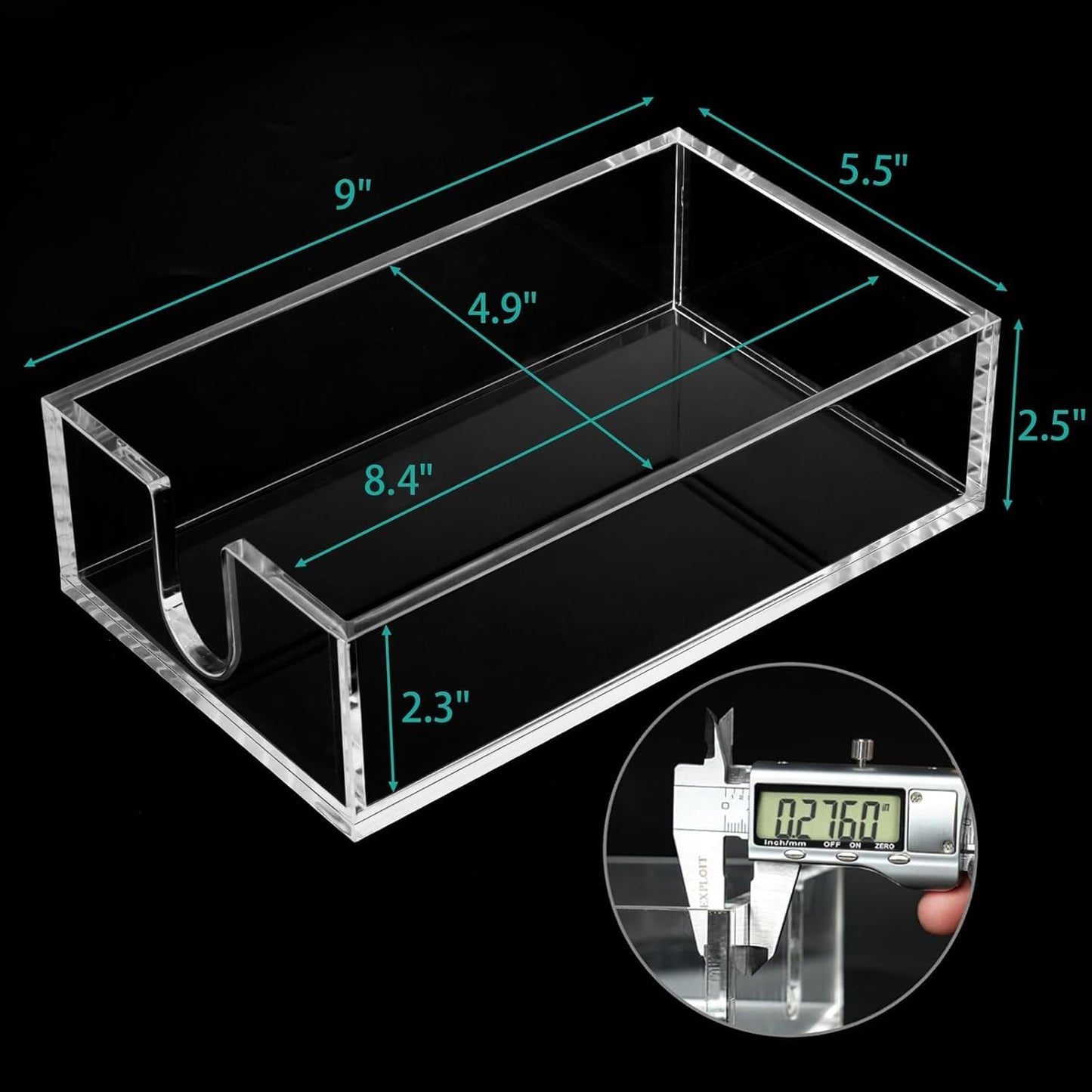 Rubtlamp 1Pcs Acrylic Napkin Holder Bathroom - 0.27Inch Thickness Bathroom Napkins Holder For Guest - Hand Towel Tray for Kitchen, Parties, Weddings, Party, Hotel (Clear, 9”X5.5”X2.5”)