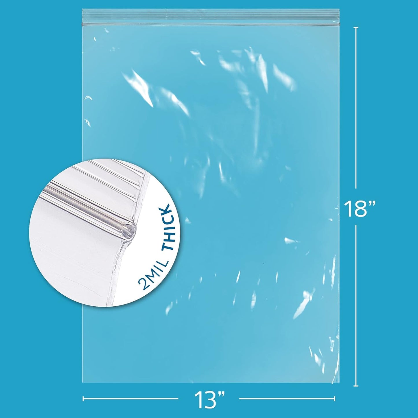 GPI Pack of 200 13" X 18" Clear Plastic Reclosable Zip Bags - Bulk 2 Mil Thick Strong & Durable Poly Baggies with Resealable Zip Top Lock for Travel, Storage, Packaging & Shipping.