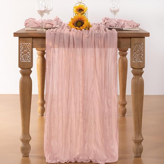 Pink Cheesecloth Table Runner 6 Pack Christmas Table Runners Boho Gauze 120 Inches Light Pink Cheese Cloth Table Decor for Xmas Holiday Season Wedding Bridal Girl Baby Shower Sweet 16 Party