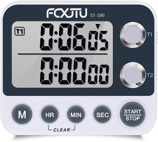 Digital Dual Kitchen Timer with Magnetic Back & Memory Presets, 2 Groups Countdown/Up Stopwatch Timer, 3-Level Volume + LED Alert, On/Off, 100Hr Max for Cooking, Baking (Battery Included)