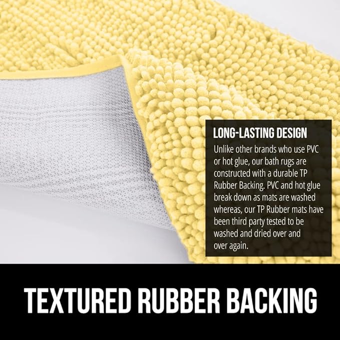 GORILLA GRIP Bath Rug Mat, Thick Soft Absorbent Chenille, Quick Dry Microfiber Mats, Rubber Backing Washable Shower Floor Rugs, US Designed Bathroom Bathmat Home Decor Accessories, 24x17 Yellow
