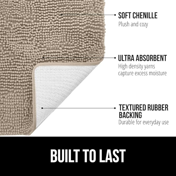 GORILLA GRIP Bath Rug Mat 30x20, Thick Soft Absorbent Chenille, Quick Dry Microfiber Mats, Rubber Backing Washable Shower Floor Rugs, US Designed Bathroom Bathmat Home Decor Accessories, Gray Beige