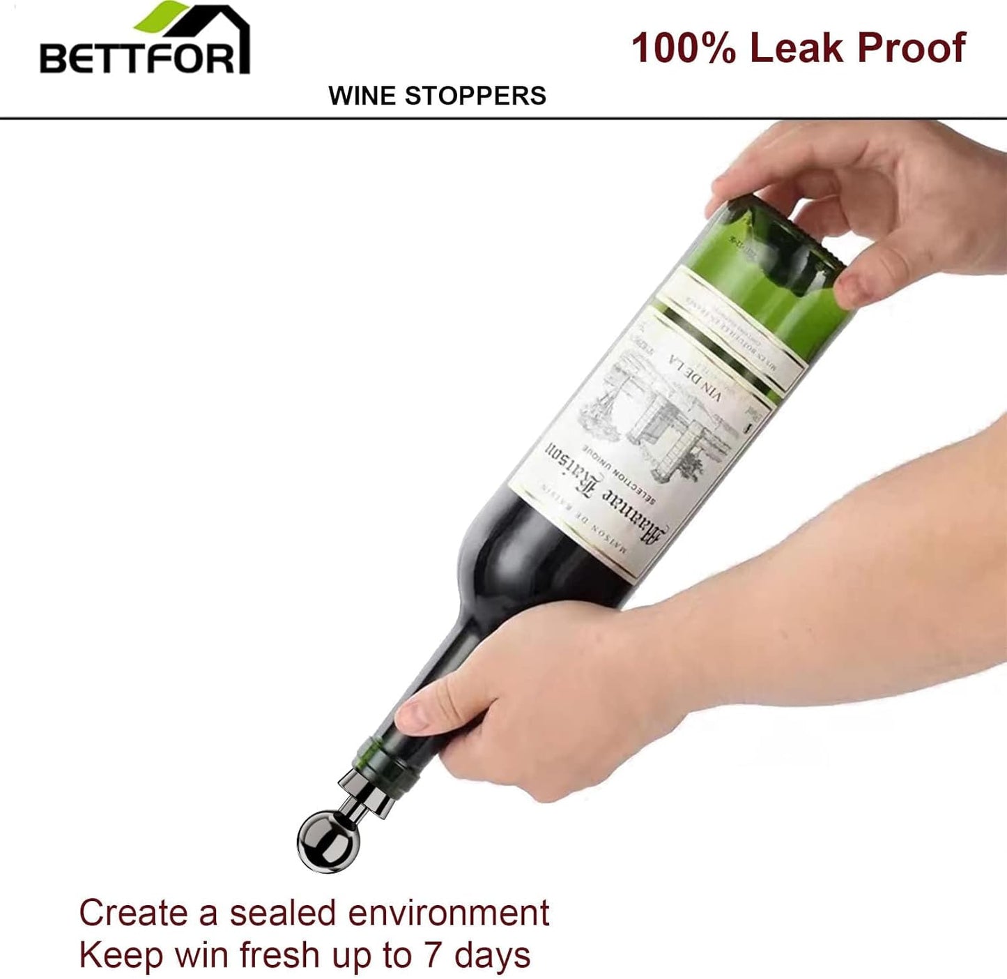 Vacuum Wine Bottle Stoppers 6Pcs - Reusable Silicone Corks, Leak Proof, Keep Fresh, Suitable for Standard Bottles (Black, 6 Pack)