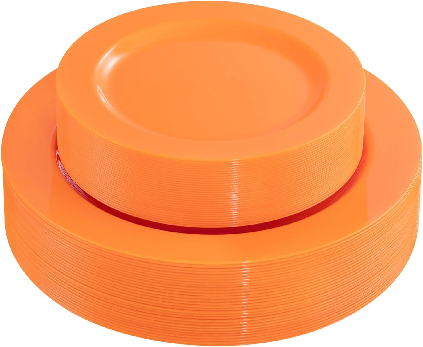 FLOWERCAT 60PCS Orange Plates - Heavy Duty Orange Plastic Plates Disposable for Halloween & Thanksgiving Party - Serve 30 Guests 10.25inch and 7.5inch