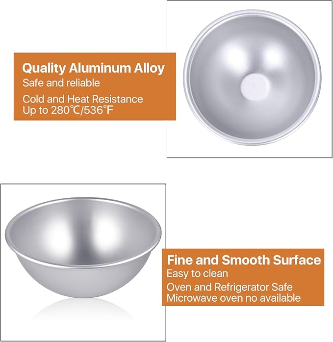2Pcs Aluminum Hemisphere Pan, 8 Inch Sphere Half Ball Cake Pan, Nonstick 3D Round Shape Cake Molds for Baking, Football Dome Cake Pan for Birthday Wedding Anniversary DIY Bakeware Tools