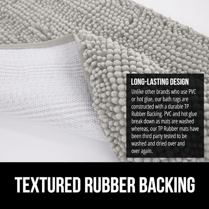 GORILLA GRIP Bath Rug Mat 60x17, Soft Absorbent Chenille, Quick Dry Microfiber Mats, Rubber Backing Washable Shower Floor Rugs, Bathmat Runner, US Designed Bathroom Home Decor Accessories Light Gray