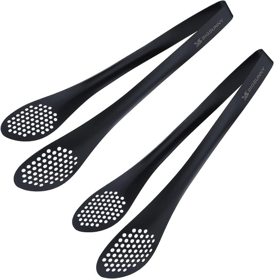 MSY BIGSUNNY Stainless Steel Buffet Tongs - Heavy Duty Kitchen Food Tong for Cooking and Serving (Black - 11" Serving Tongs)