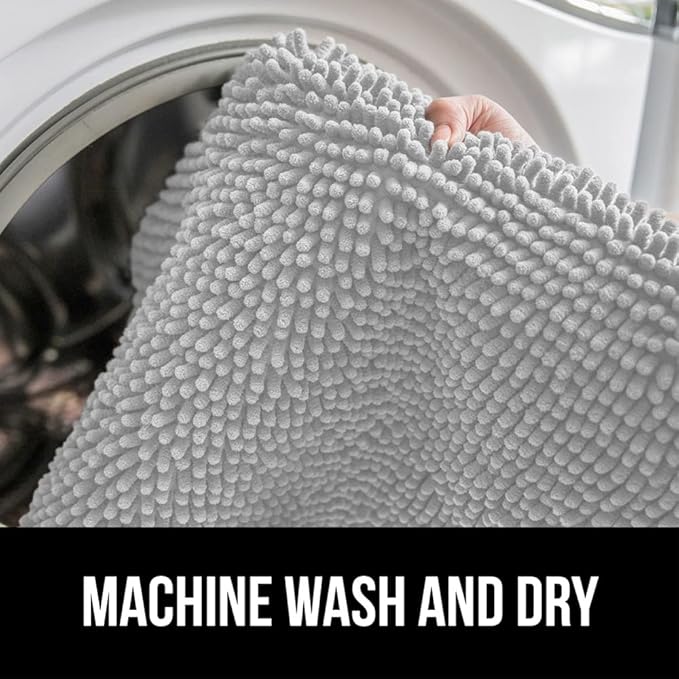 GORILLA GRIP Bath Rug Mat, Thick Soft Absorbent Chenille, Quick Dry Microfiber Mats, Rubber Backing Washable Shower Floor Rugs, US Designed Bathroom Bathmat Home Decor Accessories, 24x17 Light Gray