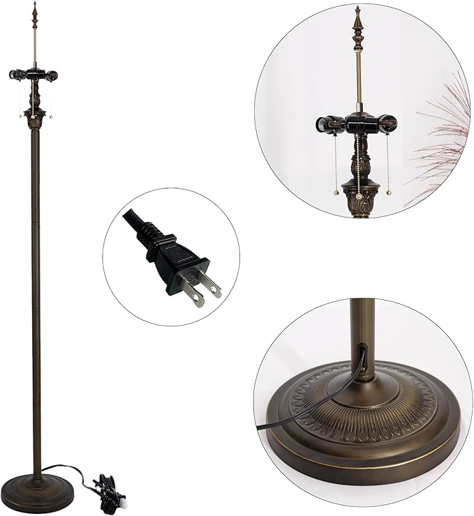 Tiffany Floor Lamp Base Only, for 16-24 Inch Stained Glass Lampshade Height 71 Inch Bronze Finished Resin Base Antique Standing Lighting Base Replacement Only Wide 11 Inch(C (W11H71 Inch))