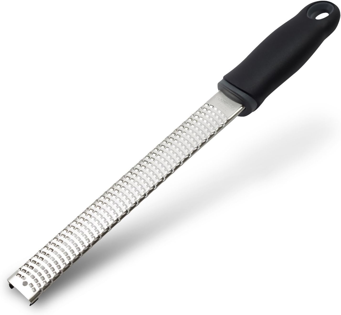 Lemon Zester, Stainless Steel Kitchen Cheese Grater, Plastic Cover Ergonomic Soft Black Handle