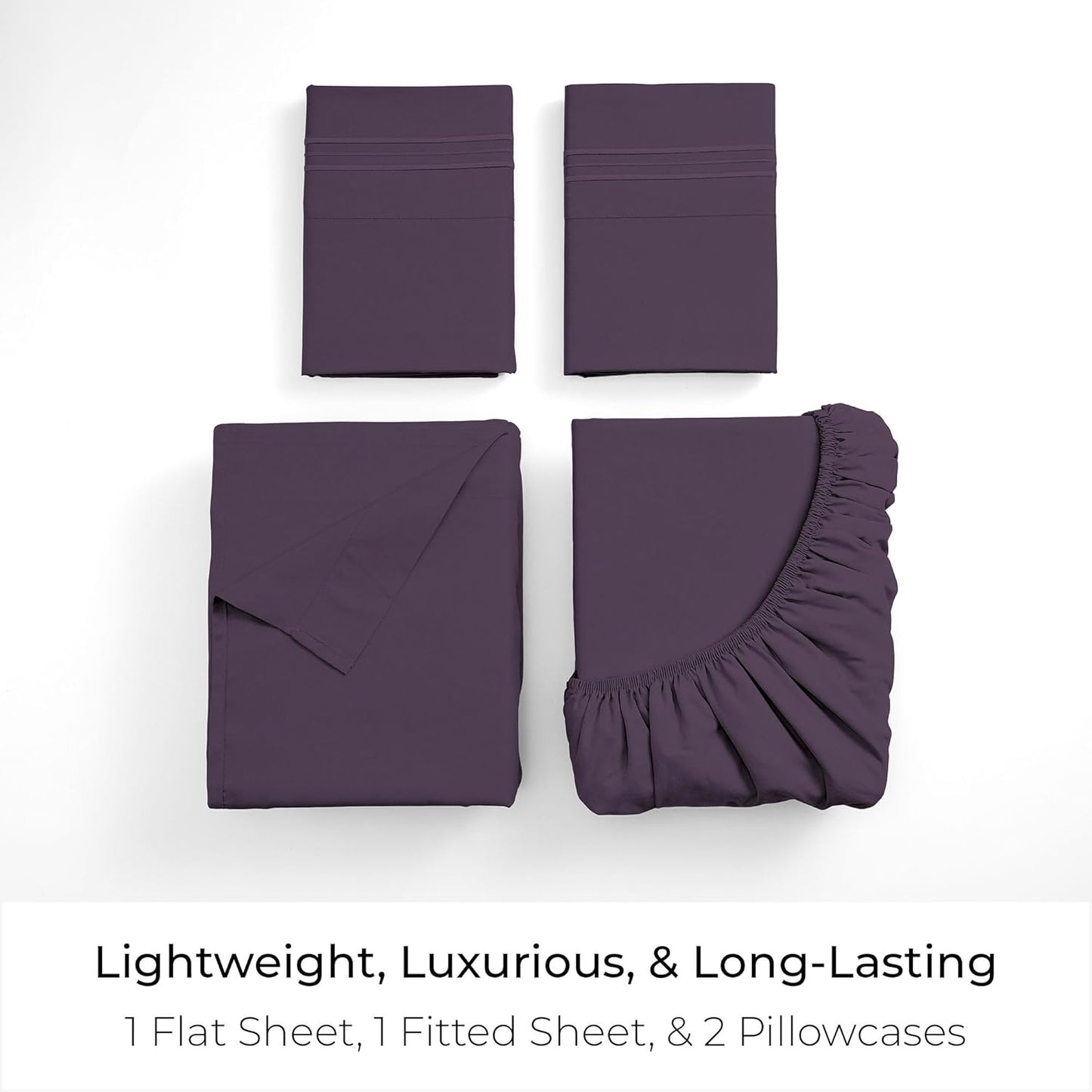 Mellanni King Sheets Set - 4 PC Iconic Collection Bedding - Hotel Luxury, Extra Soft, Cooling Bed Sheets - Wrinkle, Fade, Stain Resistant (King, Purple)