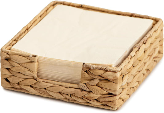 StorageWorks Water Hyacinth Guest Towel Holder for Bathroom, Wicker Napkins Baskets for Dinning Room, Rattan Napkin Holders for Tables, 7 ½"L x 7 ½"W x 2 ¾"H, 1 Pack