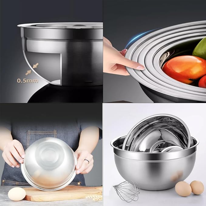 Stainless Steel Mixing Bowl for Baking Cooking and Food Storage Metal Kitchen Aid Mixing Bowls 5 Quart