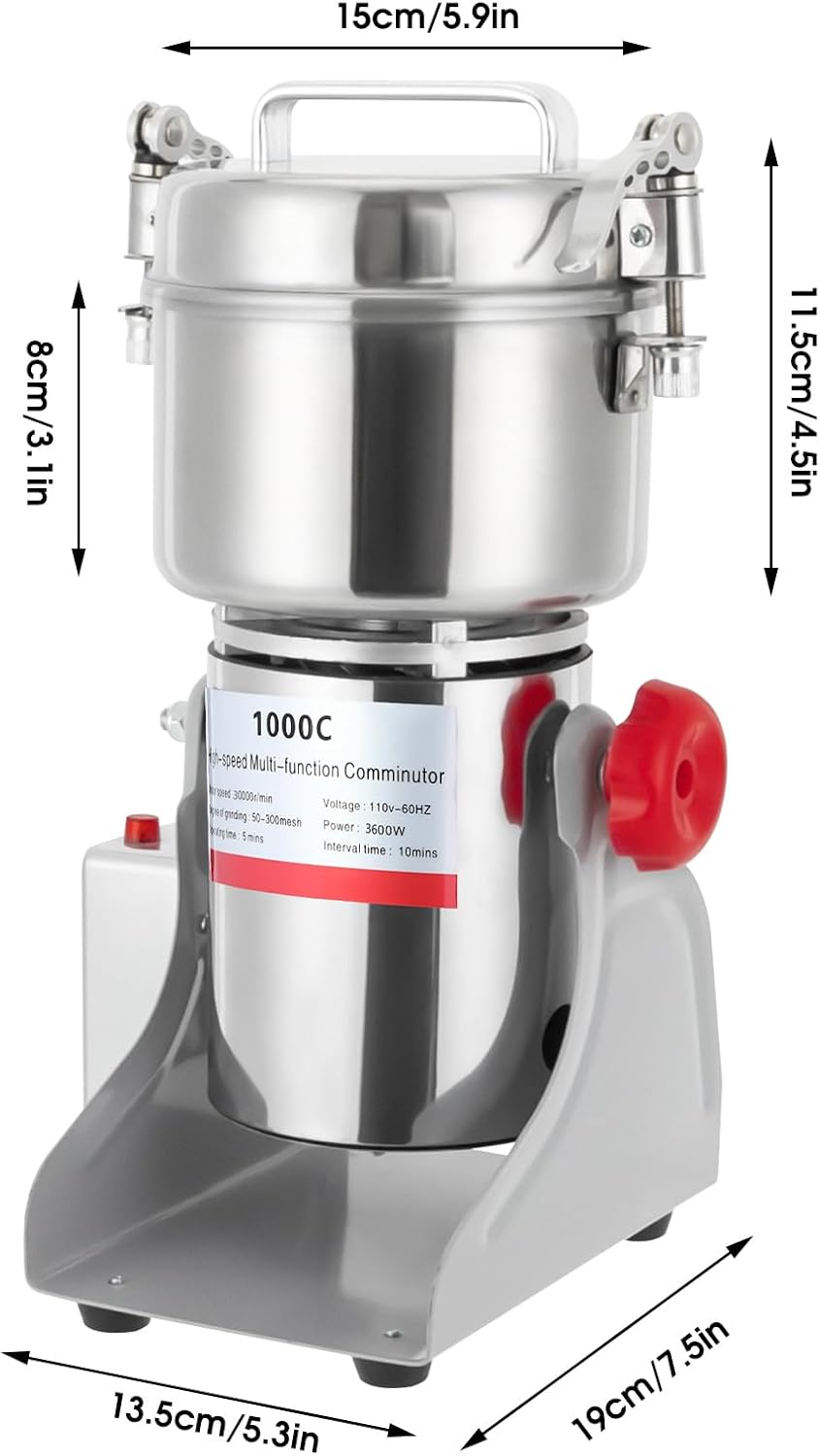 Electric Grain Mill Grinder, 1000g/2.2 lbs High-speed 30000r/min Food Grinder, 110V 3600W Countertop Grain Mill for Dry Spice Herbs Grains Coffee Rice Pepper (1000g)