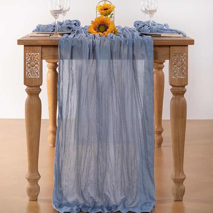 Dusty Blue Cheesecloth Table Runner 10 Pack Christmas Table Runners Boho Gauze 120 Inches Blue Table Decor for Xmas Holiday Season Parties Marine Weddings Bridal Baby Shower Birthday Party