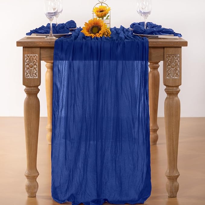 Royal Blue Cheesecloth Table Runner Blue 6 Pack Christmas Table Runnerss Boho Gauze 120 Inches Table Decor for Xmas Holiday Season Parties Weddings Bridal Baby Shower Birthday Parties Decor