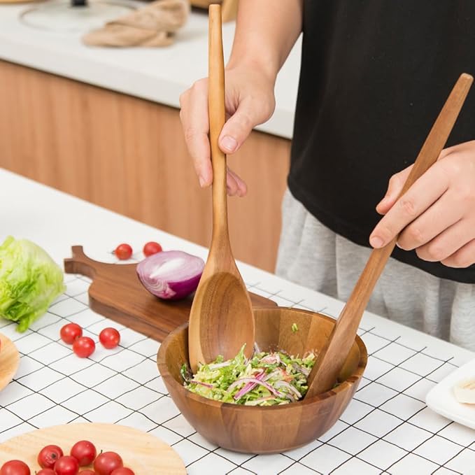 2PCS Acacia Wooden Spoons For Cooking-14 Inch Smooth Finish Cooking Spoons-Comfortable Grip Wood Spoons for Cooking - Non-Stick Cooking Utensils (Corner spoon + Cooking Spatula)
