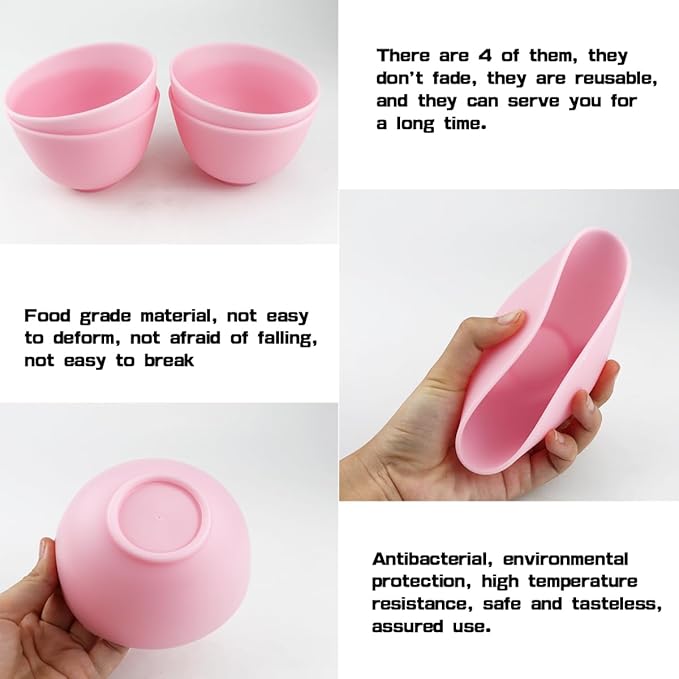 4 Inch Diy Silicone Facial Mask Mixing Bowl, 4 PCS Home Use Microwavable Silicone Facial Mud Bowl for Facial Mask, Mud Mask and Other Skincare Products, Cosmetic Beauty Tool for Home Salon,Pink