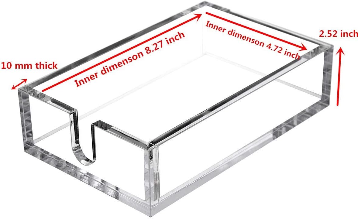 IEEK Acrylic Guest Towel Napkin Holder,Clear Bathroom Paper Hand Towels Storage Tray Modern Buffet Napkin Caddy,Fancy Flat Napkin Holders For Kitchen or Dining Room,9x5.5x2.5 Inch,Pack of 1