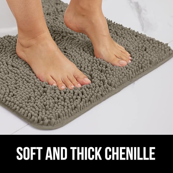 GORILLA GRIP Bath Rug Mat, Thick Soft Absorbent Chenille, Quick Dry Microfiber Mats, Rubber Backing Washable Shower Floor Rugs, US Designed Bathroom Bathmat Home Decor Accessories, 24x17, Latte