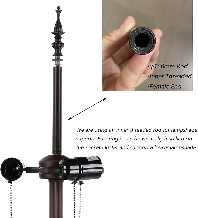 Bieye B10740 Tiffany Style Floor Lamp Replacement Base with 3-Light Pull Chain Switches Foot Switch for 16-26 inches lampshade 65 inches Tall