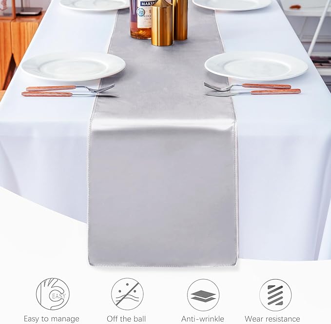 5 Pack Table Runner 12 X 108 Inch Silk Table Runner for Party,Wedding, Birthday, Banquets,Decoration(Silver)