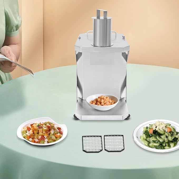 Automatic Dicing Machine, 100W Electric Vegetable Dicer Slicer, Automatic Veggie Fruit Cutting Dicing Machine with 3 Dicing Grid Knives for Milk Tea Shops Restaurants Hotels
