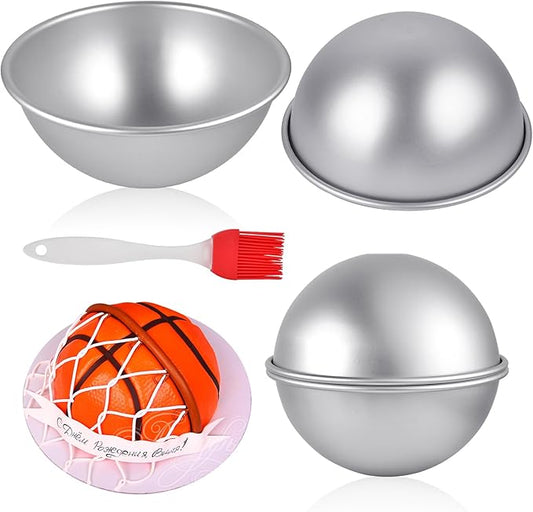 2Pcs Aluminum Hemisphere Pan, 8 Inch Sphere Half Ball Cake Pan, Nonstick 3D Round Shape Cake Molds for Baking, Football Dome Cake Pan for Birthday Wedding Anniversary DIY Bakeware Tools