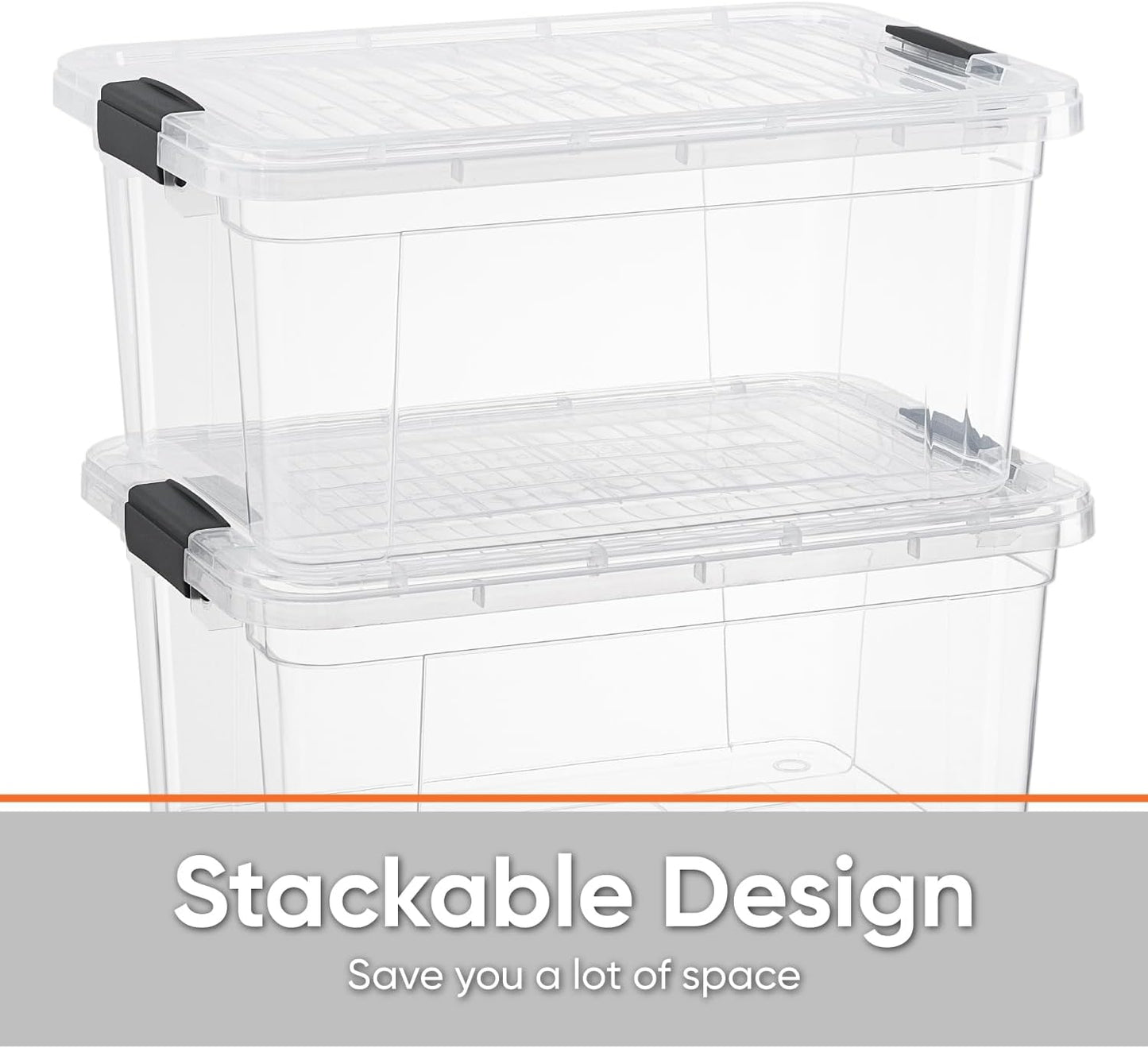 Superio Clear Storage Boxes with Lids, 6.75 Quart Plastic Container Bins for Organizing, Stackable Crates, BPA Free, Non Toxic, Odor Free, Organizers for Home, Office and Dorm, 4 Pack