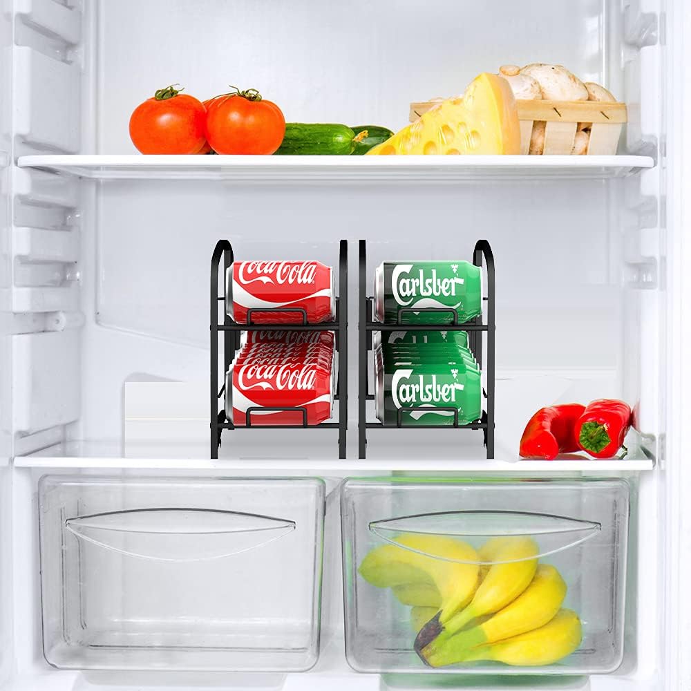 AULEDIO Stackable Beverage Can Dispenser Rack, Storage Organizer Holder for Canned food or Pantry Refrigerator,Black(2 Pack)