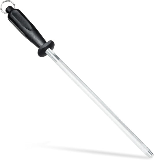 Knife Sharpener Rod, Kitchen Knives Sharpener Carbon Steel Professional Knife Sharpening Steel, Honing Rod with Hanging Holes (13 inches)