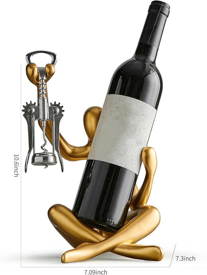 XINXUAN Abstract Wine Bottle Holder Home Decor, Resin Hollow-Out Design Decorative Wine Rack (Gold)