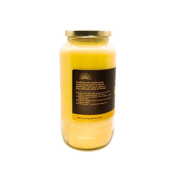 Spring Sunrise Classic Ghee 32 oz - Clarified Butter, Pasture Raised, rBST Free, Certified, Kosher, Grass-Fed Ghee for Cooking & Baking