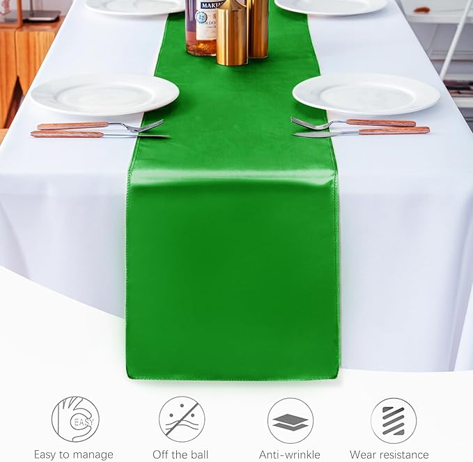 10 Pack Green Table Runner 12 X 108 Inch Silk Table Runner for Party,Wedding, Birthday, Banquets,Decoration