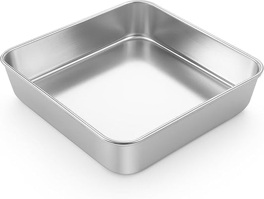 LIANYU 8 x 8 Inch Square Cake Pan, Stainless Steel Baking Lasagna Brownie Bread Pan, Perfect for Birthday Party Wedding, Oven & Dishwasher Safe