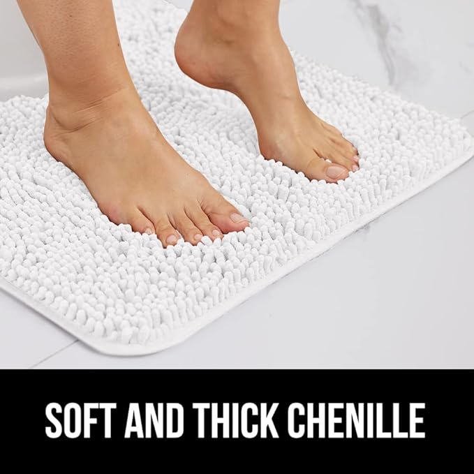 GORILLA GRIP Bath Rug Mat 44x26, Thick Soft Absorbent Chenille, Quick Dry Microfiber Mats, Rubber Backing Washable Shower Floor Rugs, Bathmat Runner, US Designed Bathroom Home Decor Accessories White