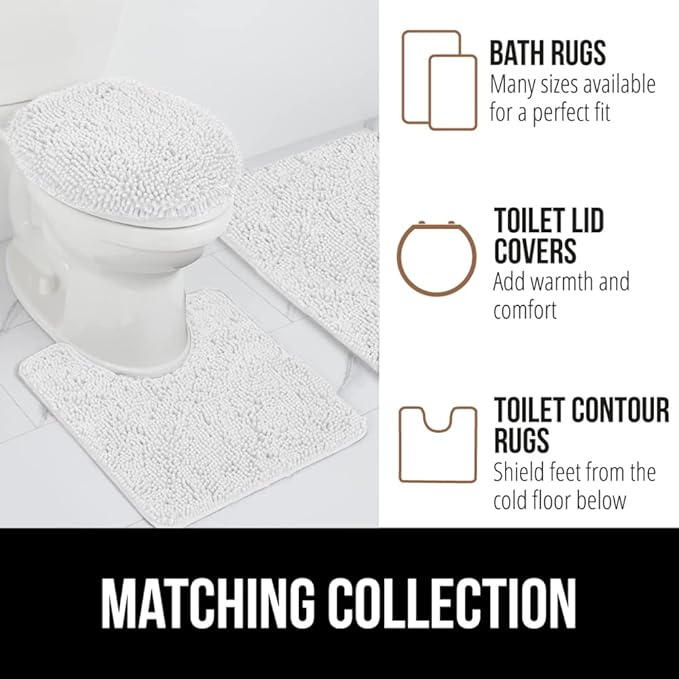 GORILLA GRIP Bath Rug Mat 44x26, Thick Soft Absorbent Chenille, Quick Dry Microfiber Mats, Rubber Backing Washable Shower Floor Rugs, Bathmat Runner, US Designed Bathroom Home Decor Accessories White